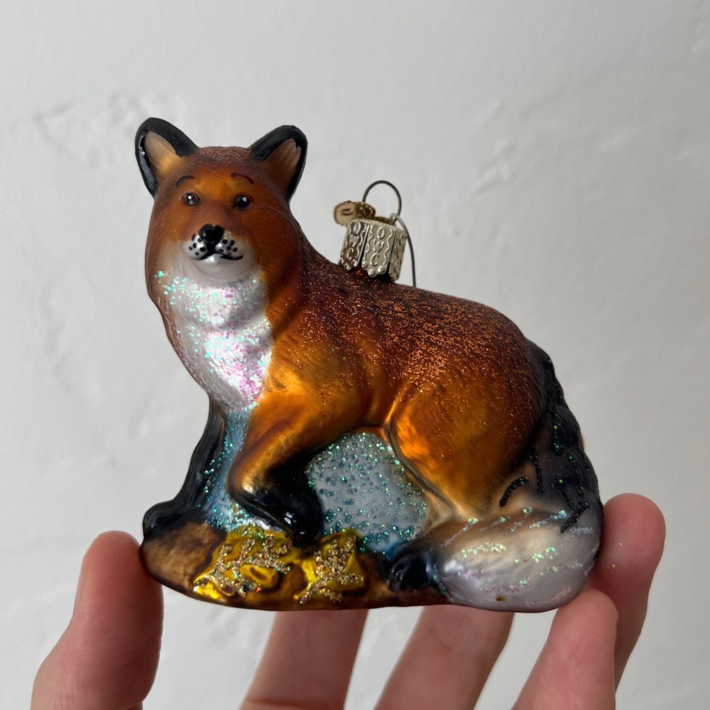 Old World Christmas OWC Red Fox Glass Christmas Ornament glitter sparkle